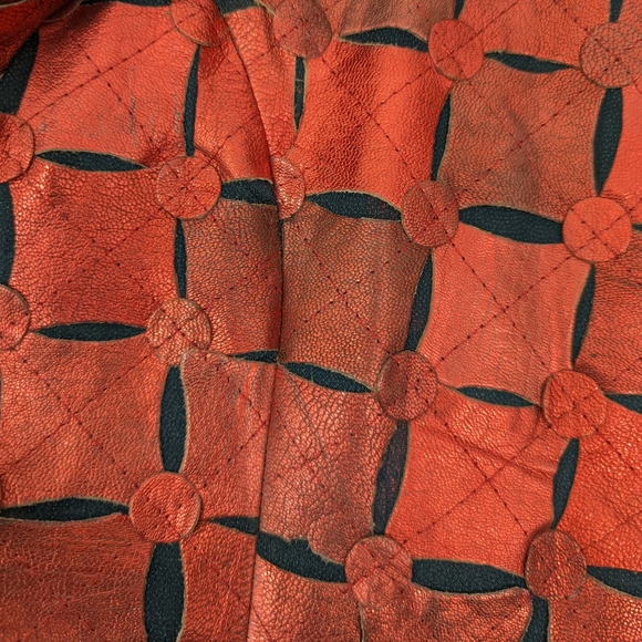 Vintage 80s Red Metallic Leather Cut Out Jacket Image Leather Womens XS Thriller - Picture 14 of 14